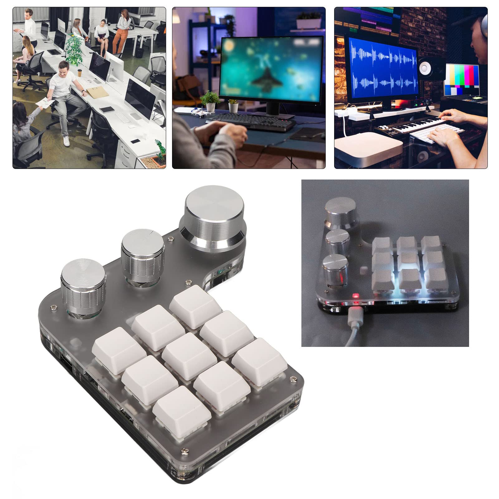 Amazon | 片手マクロメカニカルキーボード、9キー3ノブRGBバックライト